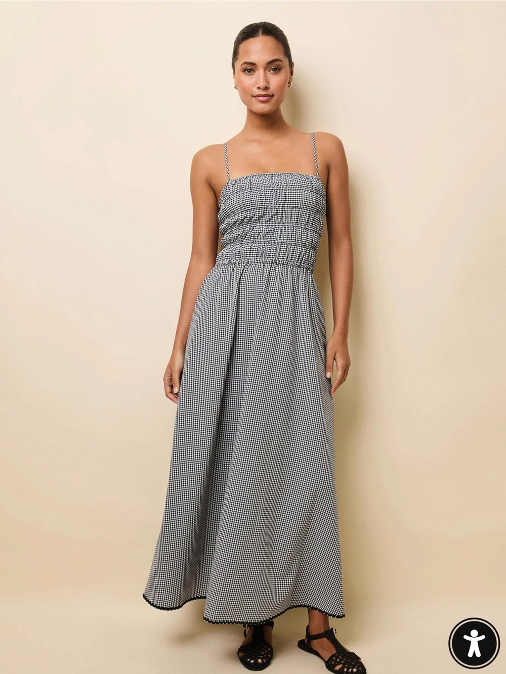 SOLID & STRIPED Gingham Maxi Dress in Black and White